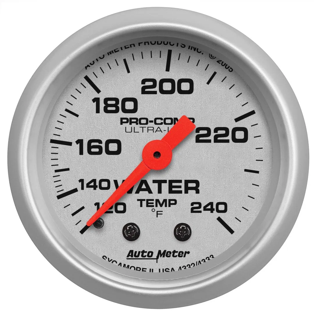 4332 – AUTO METER Gauge Water Temperature, 2-1/16 Inch Full Sweep Mechanical Analog 120-240 Degrees F Silver Face/ Br...
